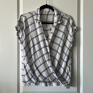 Surplice Draped Plaid Blouse